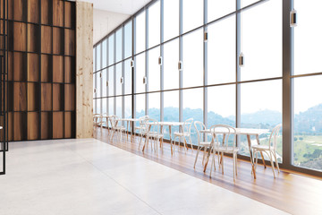 Wooden wall cafe interior