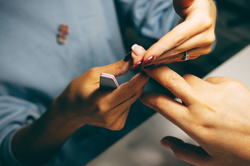 Obraz na płótnie Canvas Gel nail extensions build up process
