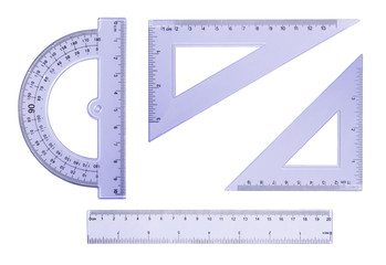 Set blue transparent rulers isolated on white background