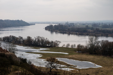 The great river was vista, the view from above on the old riverbed. Season of the end of winter,...