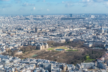 Paris, panorama of the Luxembourg gardens and Notre-Dame cathedral in background, view from the...
