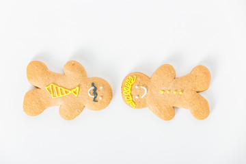 Gingerbread cookies on white background
