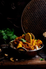 pumpkin curry chicken over cashew rice.