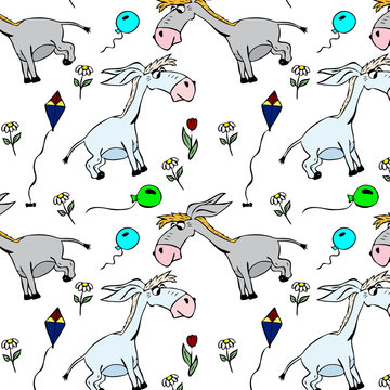 gray little donkeys and balloons with flowers