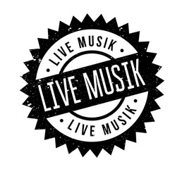 Live Musik rubber stamp. Grunge design with dust scratches. Effects can be easily removed for a clean, crisp look. Color is easily changed.