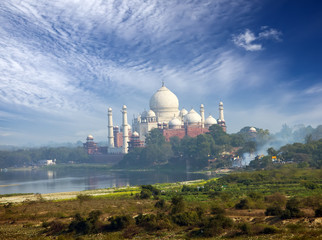 India. Agra. A view of Taj Mahal from a wall of the Red Fort...