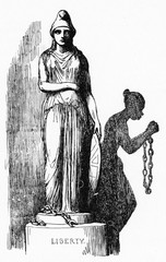Fototapeta premium The Shadow of English Liberty in America, from Punch magazine 1880