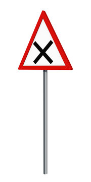 Deutsches Verkehrszeichen: Kreuzung, auf weiß isoliert, 3d render