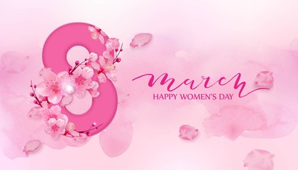 Happy women s day. 8 March with cherry blossoms