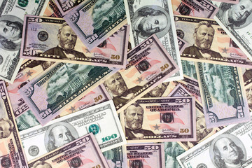Money made on the stock exchange, dollar banknotes background