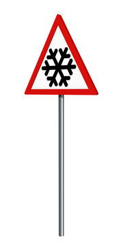 Deutsches Verkehrszeichen: Schnee- oder Eisglätte, auf weiß isoliert, 3d render