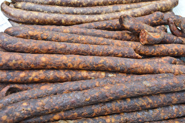 Pork sausages smoked and dried