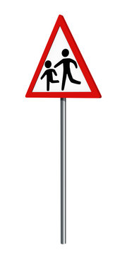 Deutsches Verkehrszeichen: spielende Kinder, auf weiß isoliert, 3d render