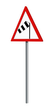 Deutsches Verkehrszeichen: Seitenwind, auf weiß isoliert, 3d render