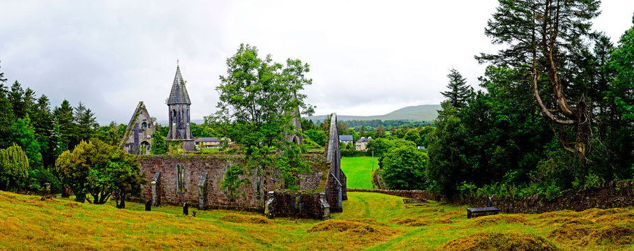 Landscape of Toormakeady Church, Lough Mask County Mayo in Ireland.