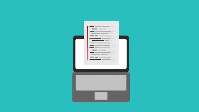 document with text lines on computer screen icons animation design