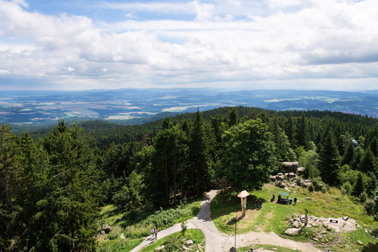 Klet astronomical observatory in forest south of the Mount Klet summit near Josefs lookout tower, Blansky forest, Czech Republic