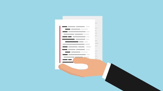 document with text lines on hand icons animation design