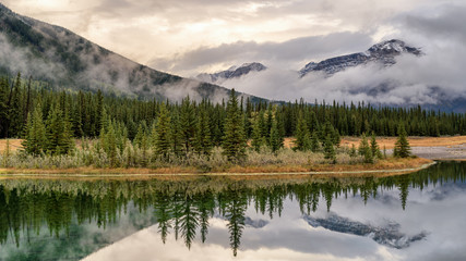 Fototapeta na wymiar Cascade Ponds off the Lake Minnewanka scenic drive in the Banff National Park