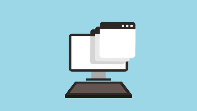 tab windows coming out of computer screen icons animation design