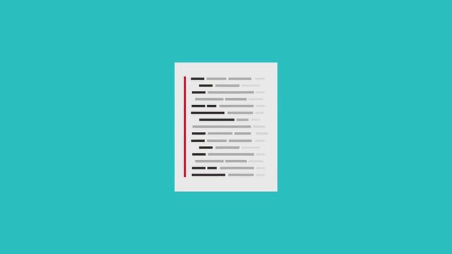 document with text lines falling icons animation design