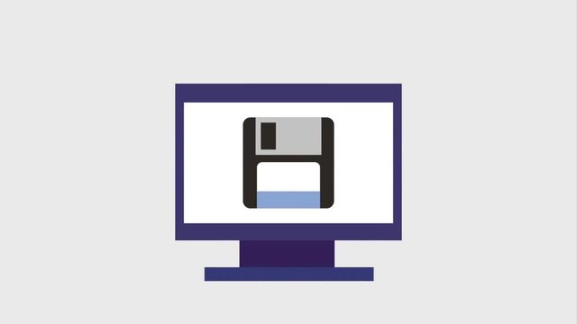 diskette or floppy disk on computer screen icons animation design
