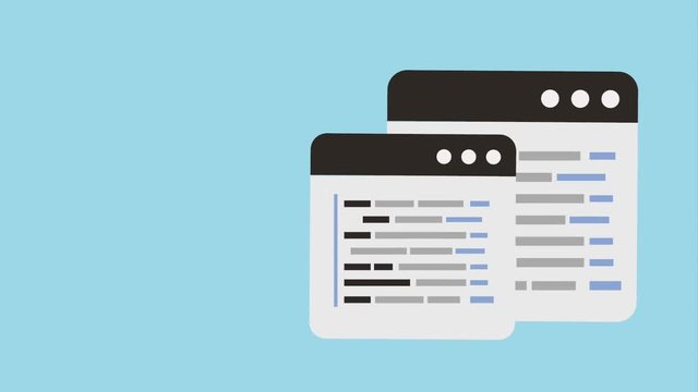 tab window with text lines icons animation design