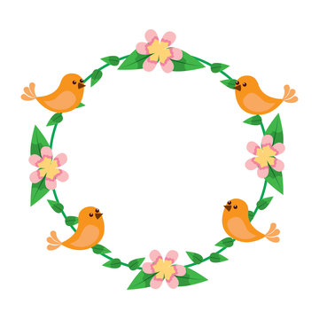 floral wreath birds flowers natural decoration vector illustration