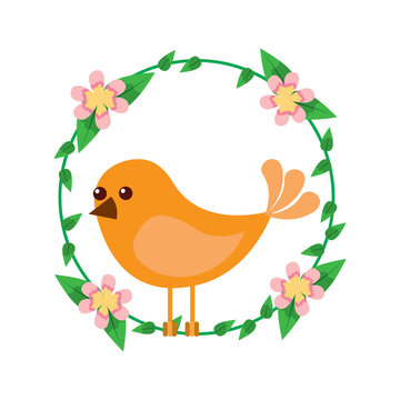 cute bird in decorative floral wreath flowers decoration vector illustration