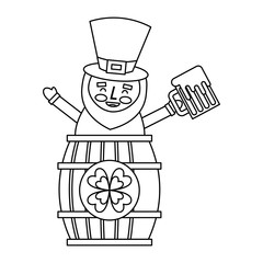 st. patricks day leprechaun inside on a barrel with a pint of beer in his hand vector illustration outline image