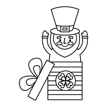 cute leprechaun in gift box surprise celebration vector illustration outline image