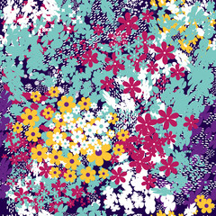 Abstract floral seamless pattern with strokes and dotted for textile, paper and web design