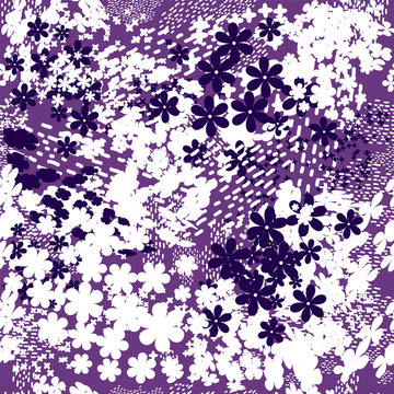 Abstract floral seamless pattern with strokes and dotted for textile, paper and web design