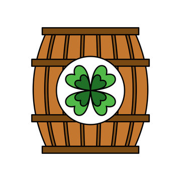 wooden barrel of beer with clover vector illustration