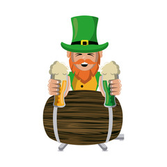 Elf with beer barrel and cups cartoon icon vector illustration graphic design