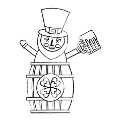 st. patricks day leprechaun inside on a barrel with a pint of beer in his hand vector illustration