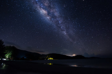 Fototapeta premium milkyway during clear and dark night sky at Kudat, Sabah Malaysia. Image contain soft focus, blur, and noise due to high iso and long expose.
