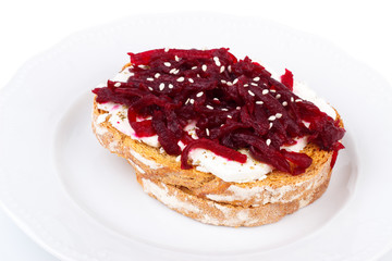 Beetroot and feta toast