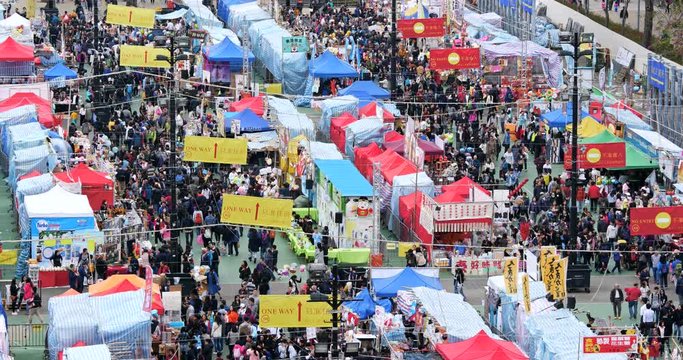 Top view of Traditional chinese lunar new year fair in Hong Kong