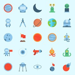 Icons about Universe with compass, capsule, flag, uran, planet and venus © Orxan