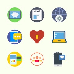 Icons about Lifestyle with laptop, internet, smartphone, target, heart and newspaper