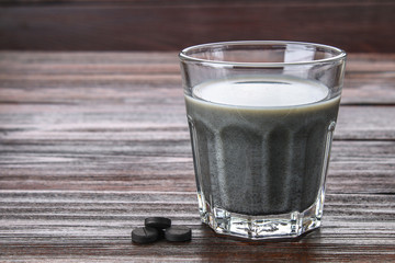 Coal latte. Black cappuccino. Black coffee with activated carbon.