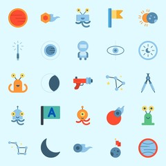 Icons about Universe with mars, eclipse, constellation, blaster, lightsaber and astronaut © Orxan