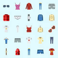 Icons about Man Clothes with shirt, underwear, short, watch, sleeveless and trousers