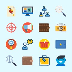 Icons about Commerce with user, networking, pie chart, search, shopping basket and online