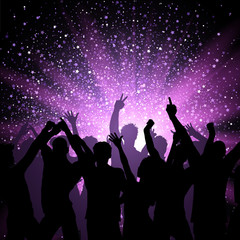 Fototapeta na wymiar Party crowd on purple stars background