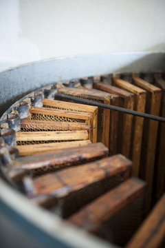 Frames from beehives in an extractor