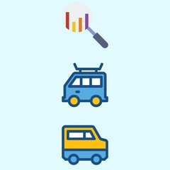 Icons about Hippies with search and van