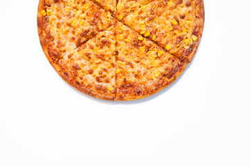 Pizza with ingredients isolated on white background.
