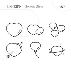 Line Icon of Hearts, Love, Romantic, Isolated Object. Line icons set.